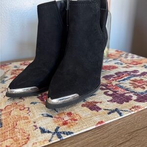 Mossimo Supply Co. Black Suede Ankle Boots with Silver toe and ankle accents